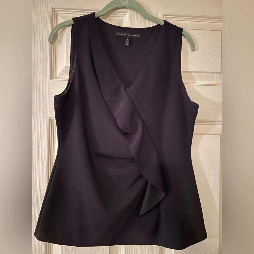 White House Black Market Black Ruffle Front Blouse